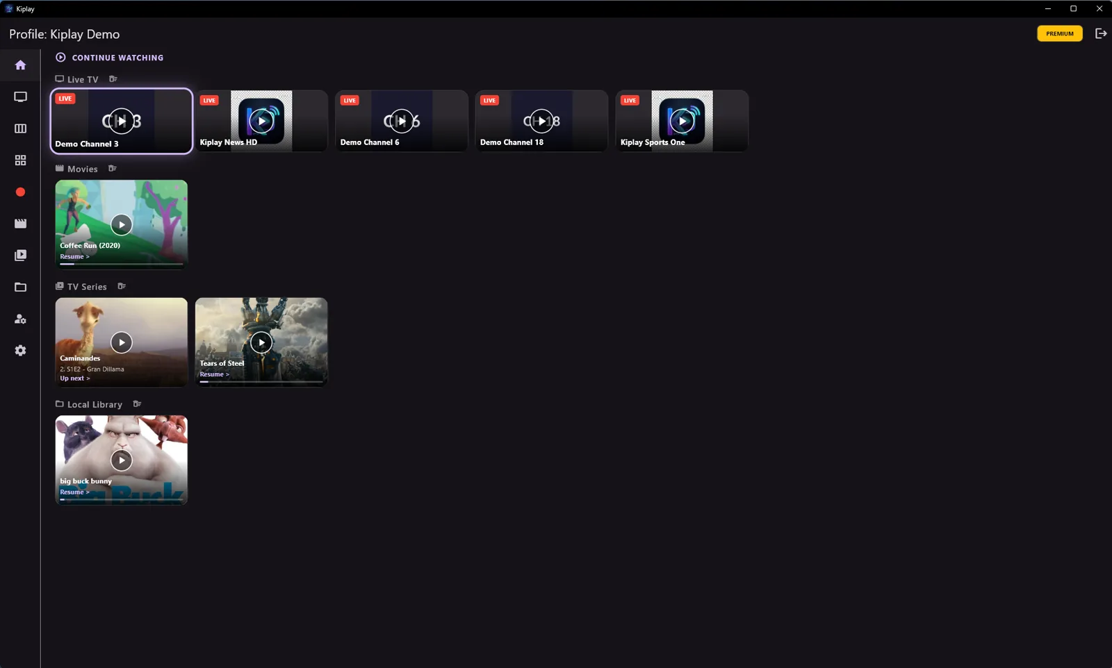 Home — Continue Watching hub