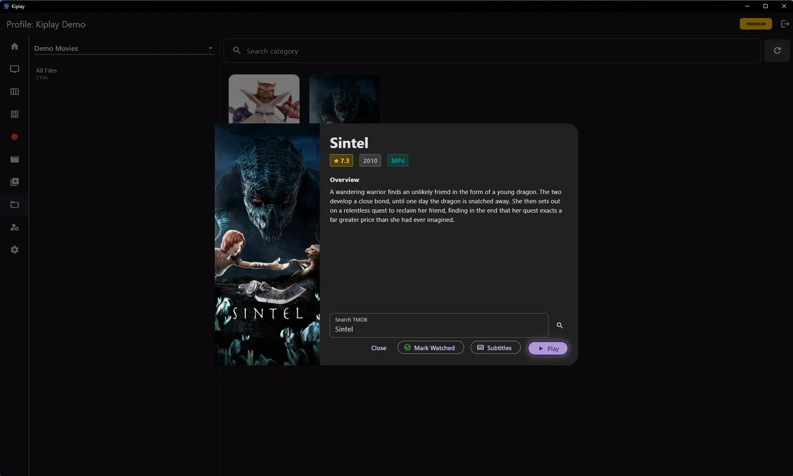 Kiplay local library with TMDB metadata for a movie