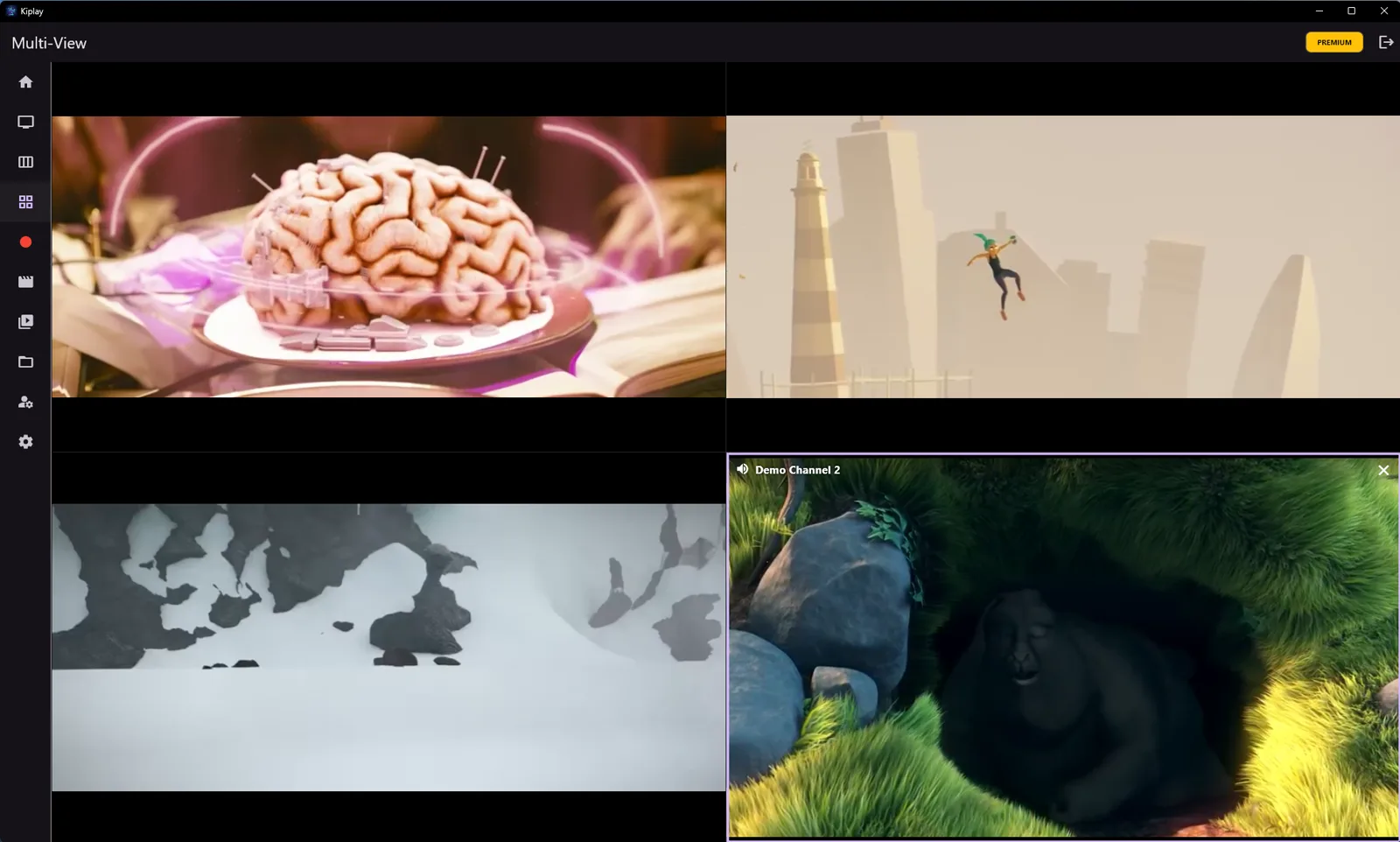Kiplay Multi-View with four streams playing in a grid